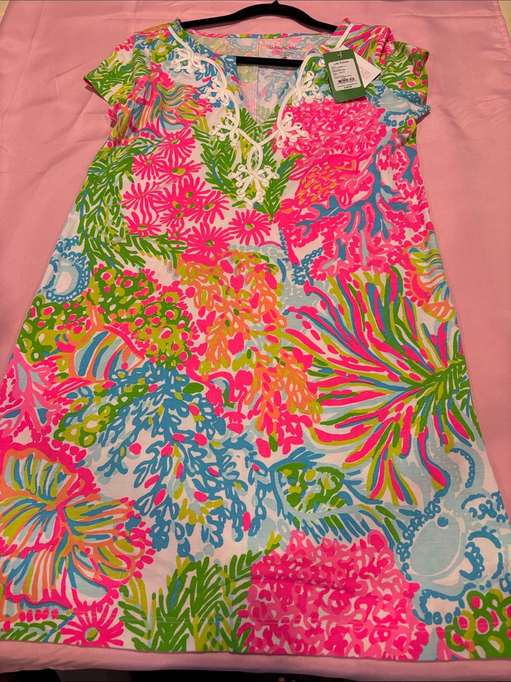 Lilly Pulitzer Brewster Dress More Lovers Coral Floral Shift Resort Large NWT